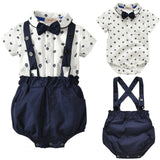2Pcs Summer Set Cute Newborn Infant Baby Boys Gentleman Outfit Clothes Romper Short Sleeve Tops+Strap Pants